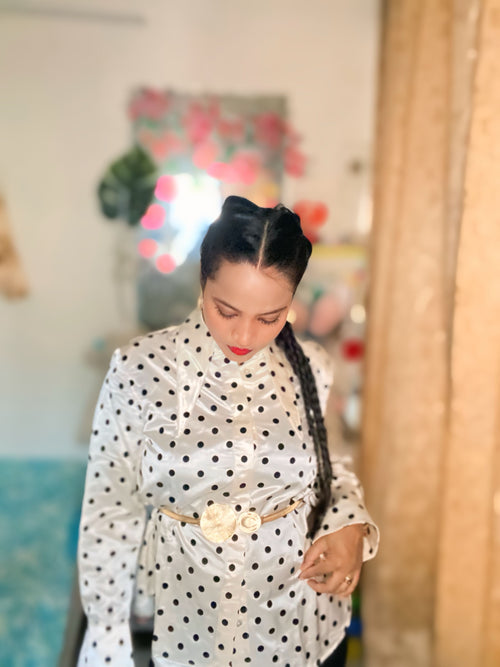 Polka dot satin shirt