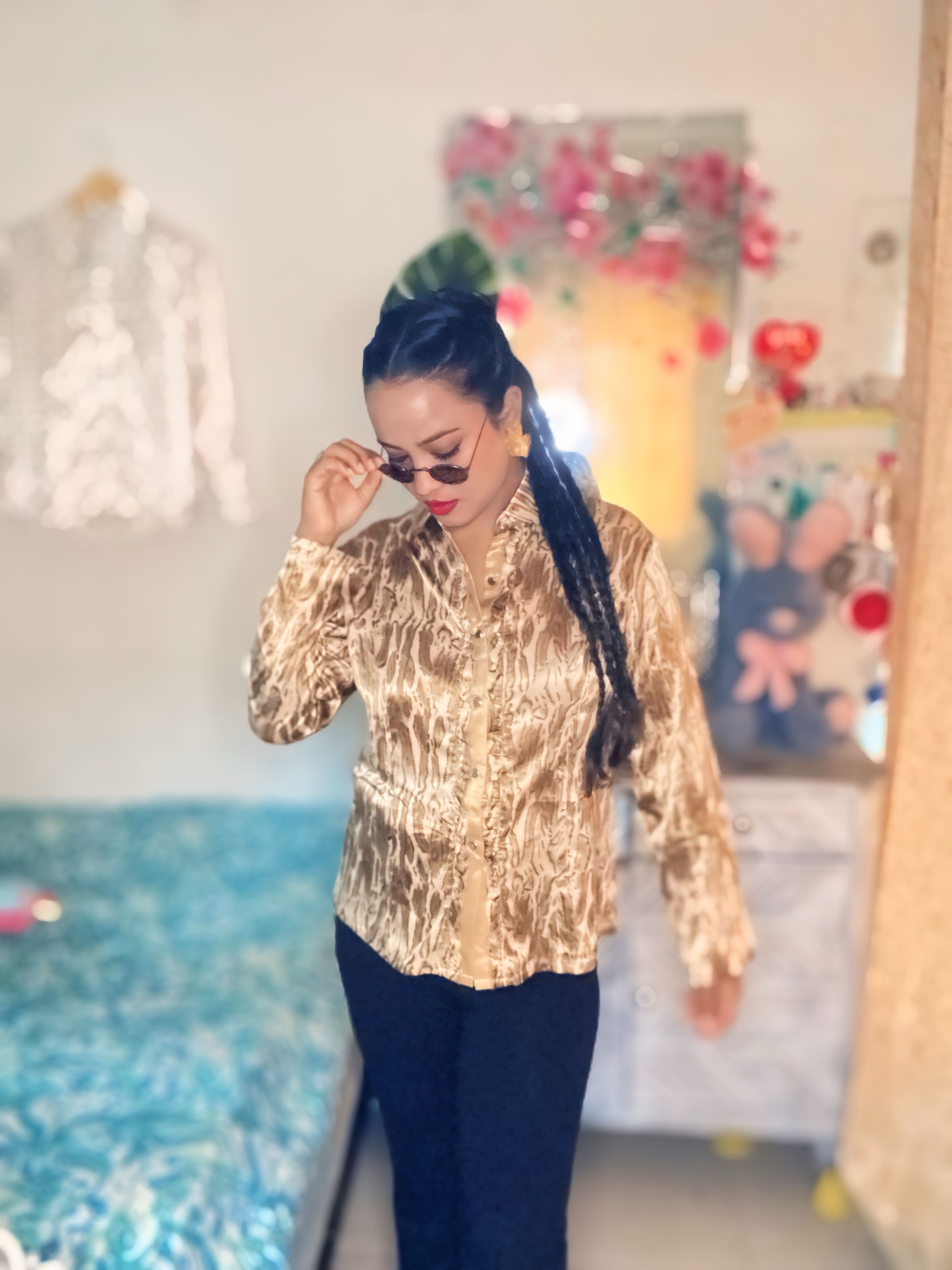 Animal print Satin Shirt.