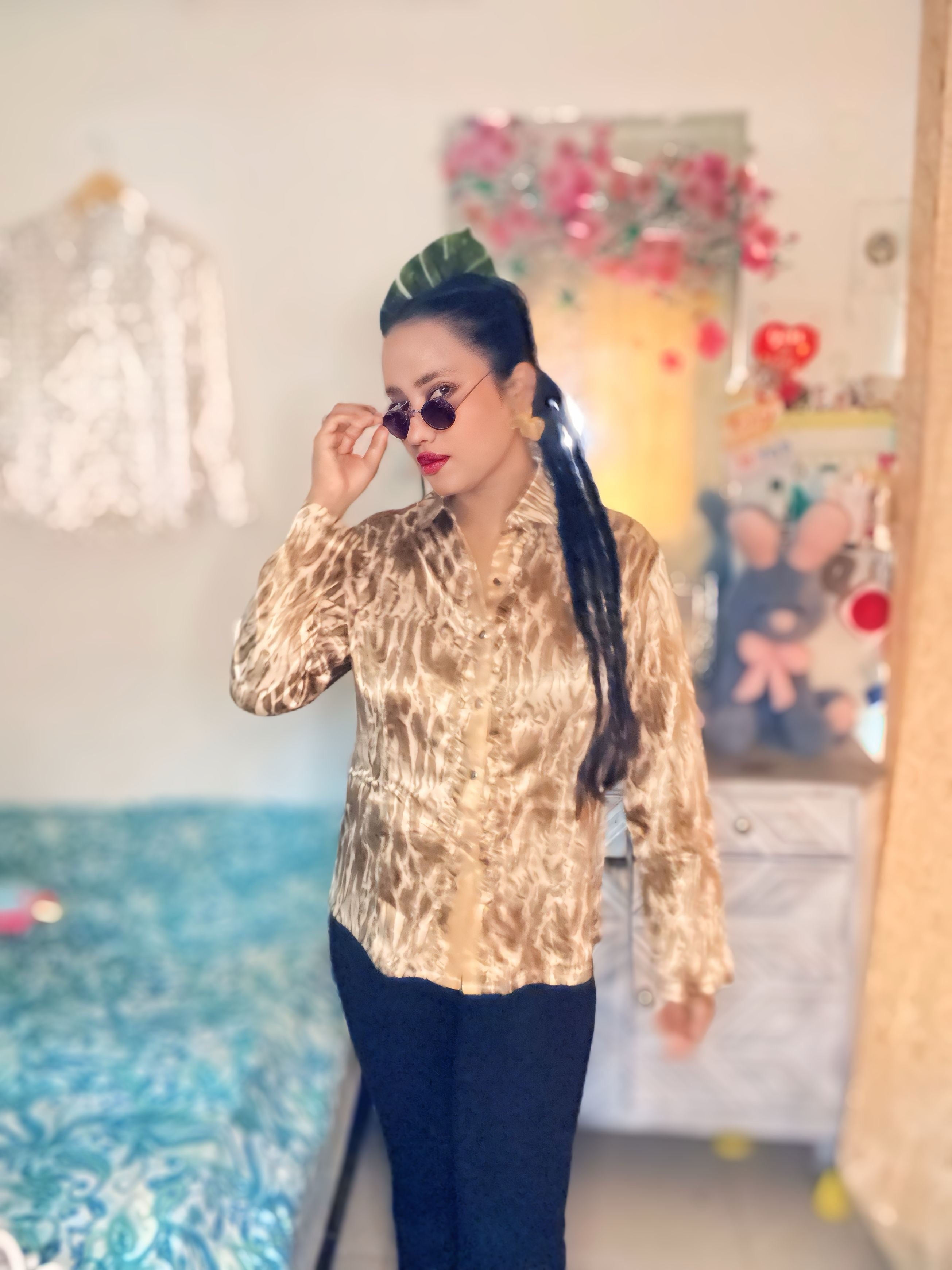 Animal print Satin Shirt.