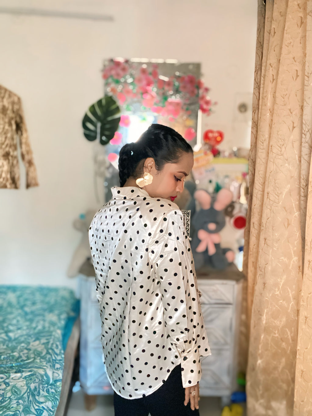 Polka dot satin shirt