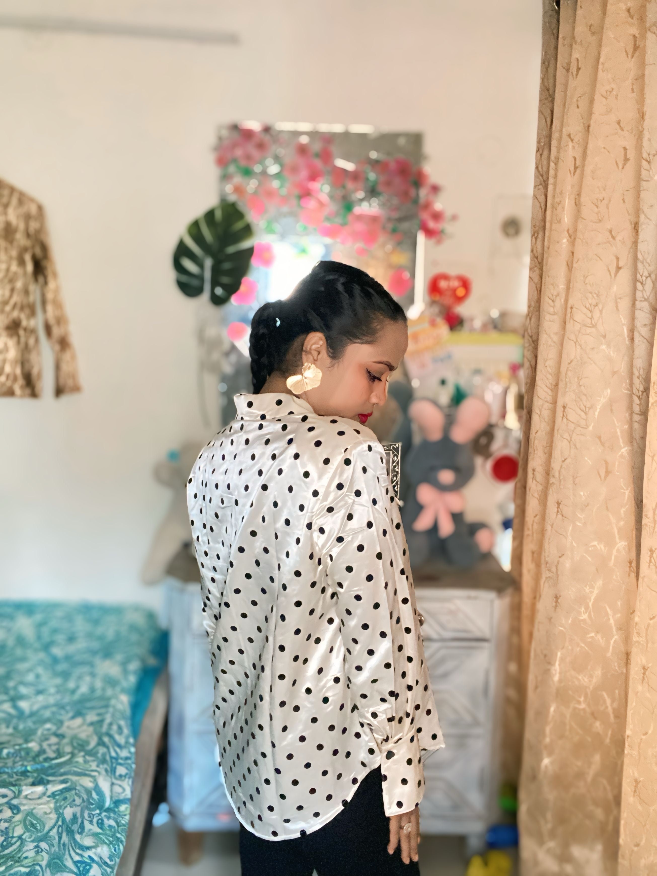 Polka dot satin shirt
